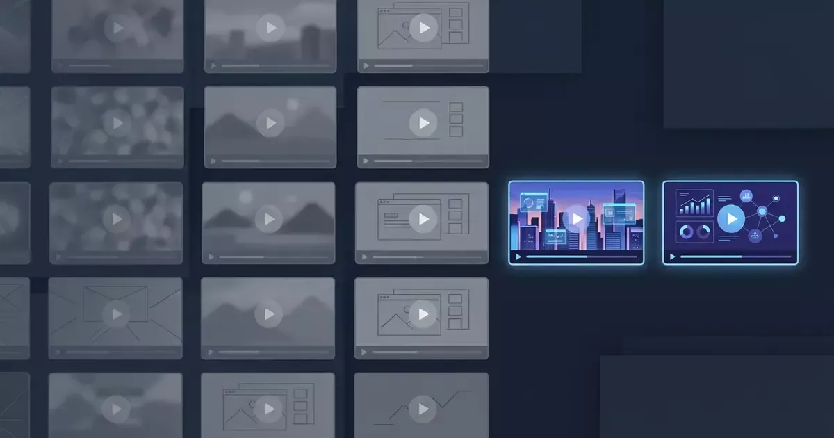 Video feed grid with low-quality duplicate AI thumbnails filtered out and a few distinct ones highlighted